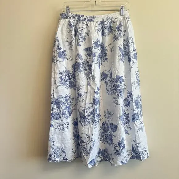 Reformation Teya Linen Two Piece Lupine Size 10 Skirt Crop Top Floral White Blue - Picture 15 of 16